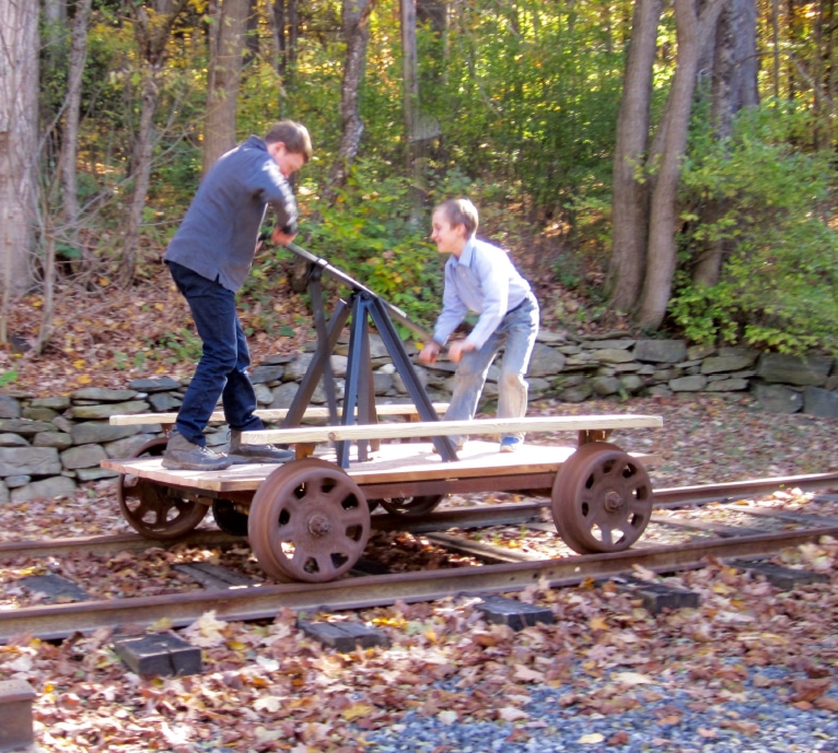 railroad handcart and kids